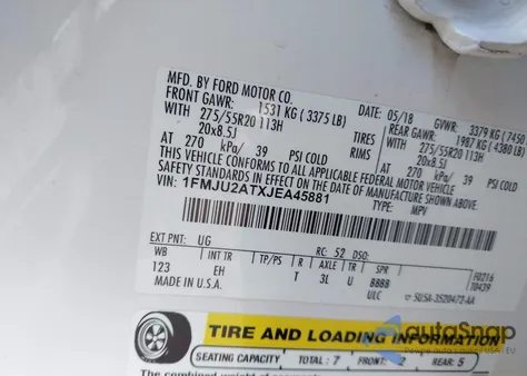 2018 Ford Expedition Limited z USA, uszkodzony, nr VIN 1FMJU2ATXJEA45881